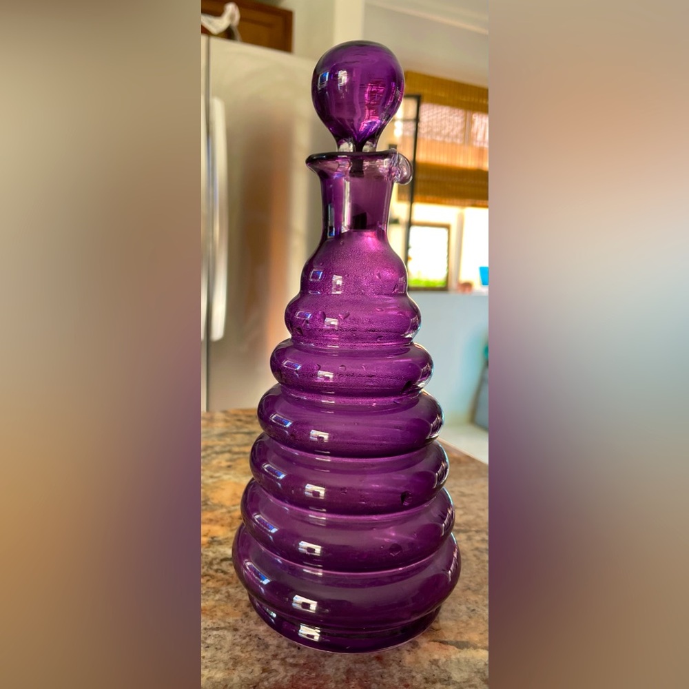 Vintage Purple Ribbed Glass Oil and Vinegar Bottle